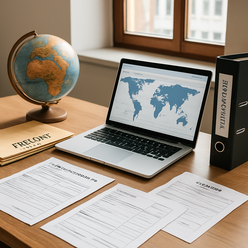 Trade documentation and customs paperwork on a professional desk